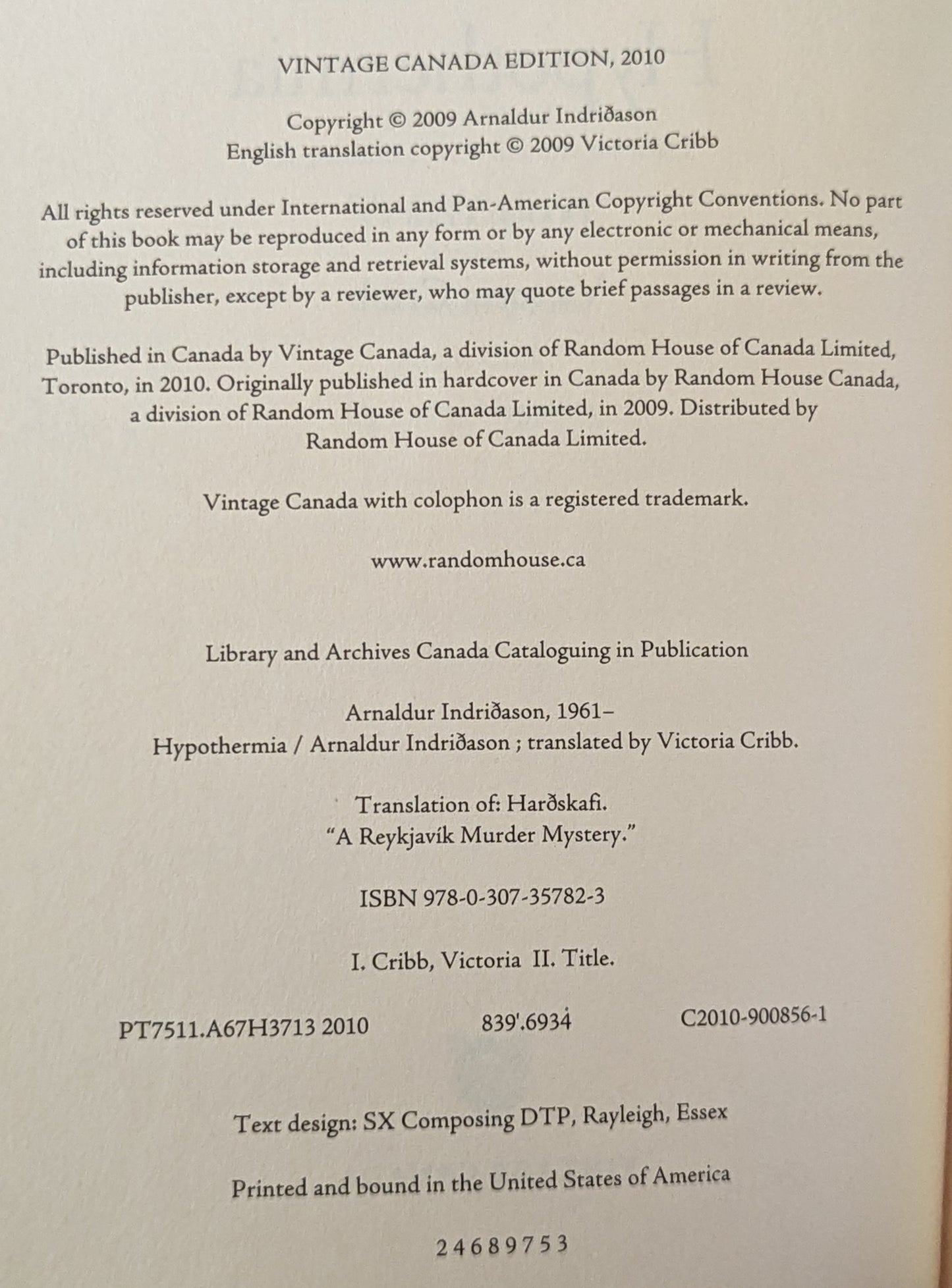 Hypo-thermia by Arnaldur Indridason