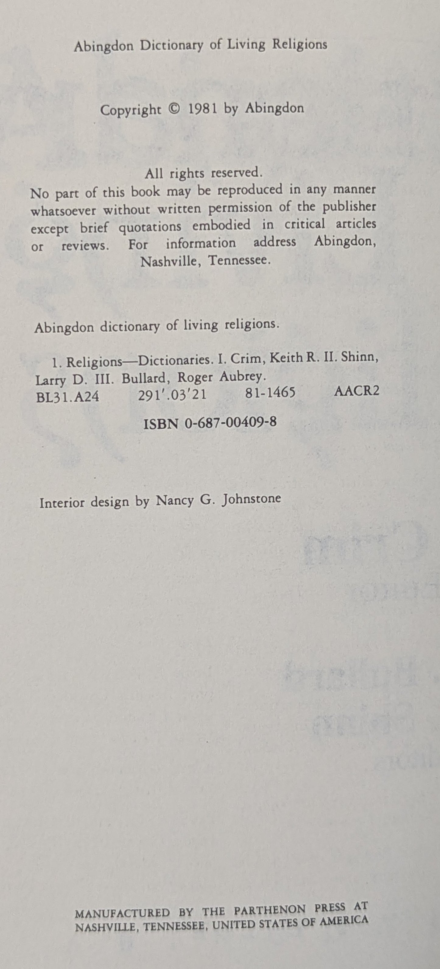 Abingdon Dictionary of Living Religions (ed. Keith Crim)