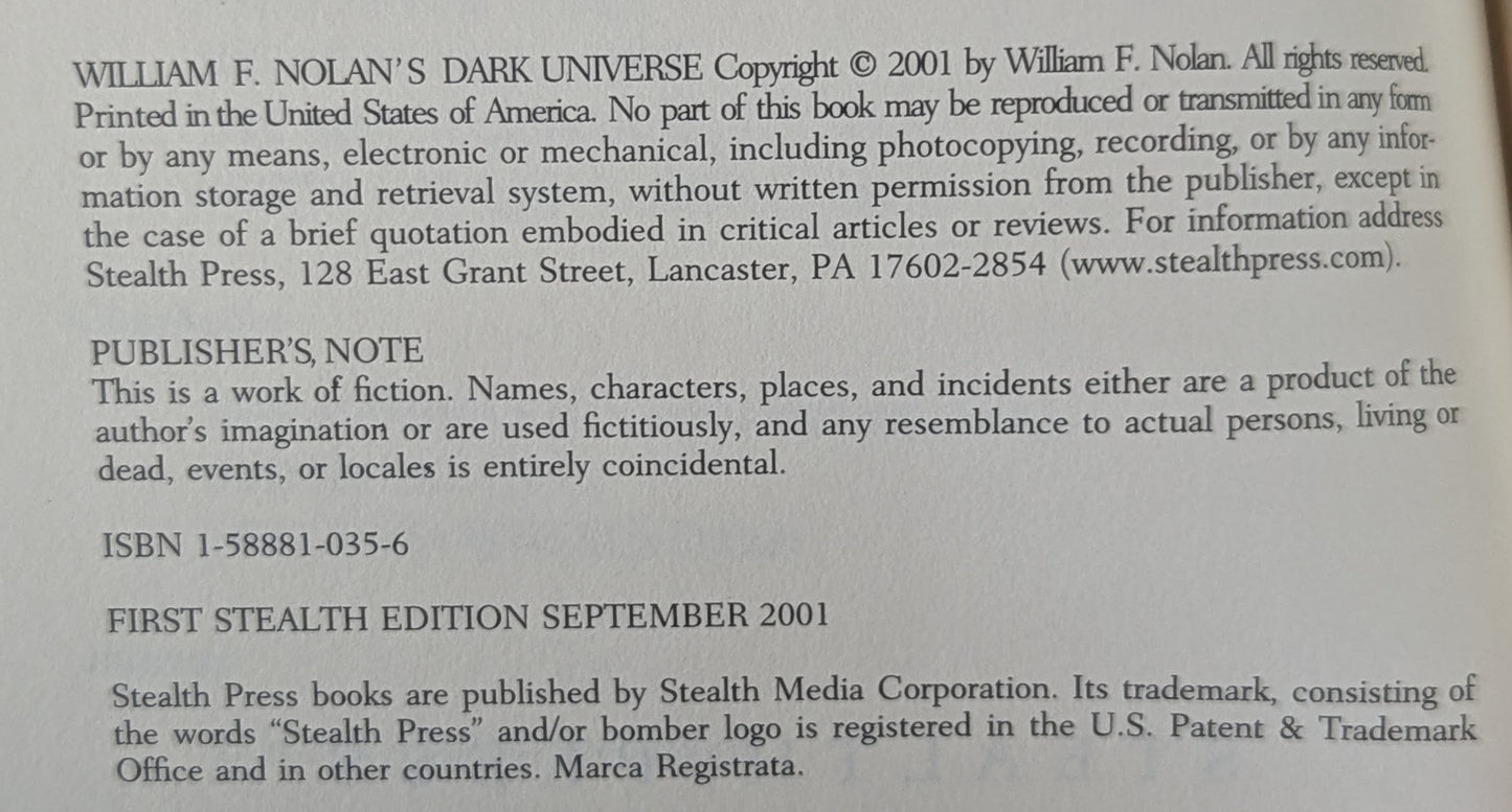 William F. Nolan's Dark Universe: Stories 1951-2001