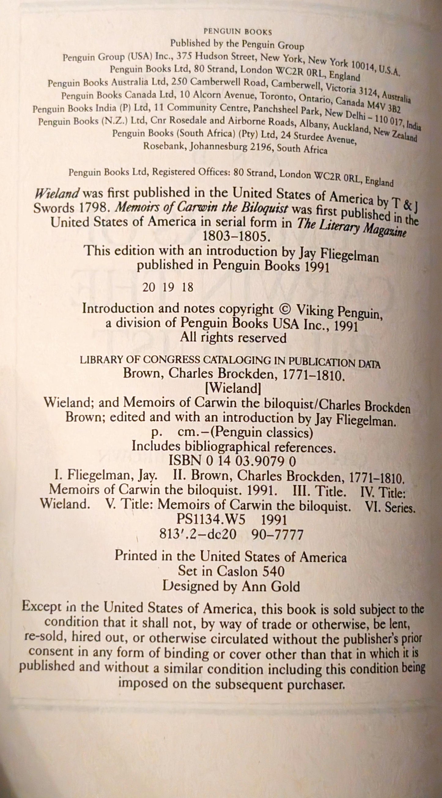 Wieland & Memoirs of Carwin the Biloquist by Charles Brockden Brown