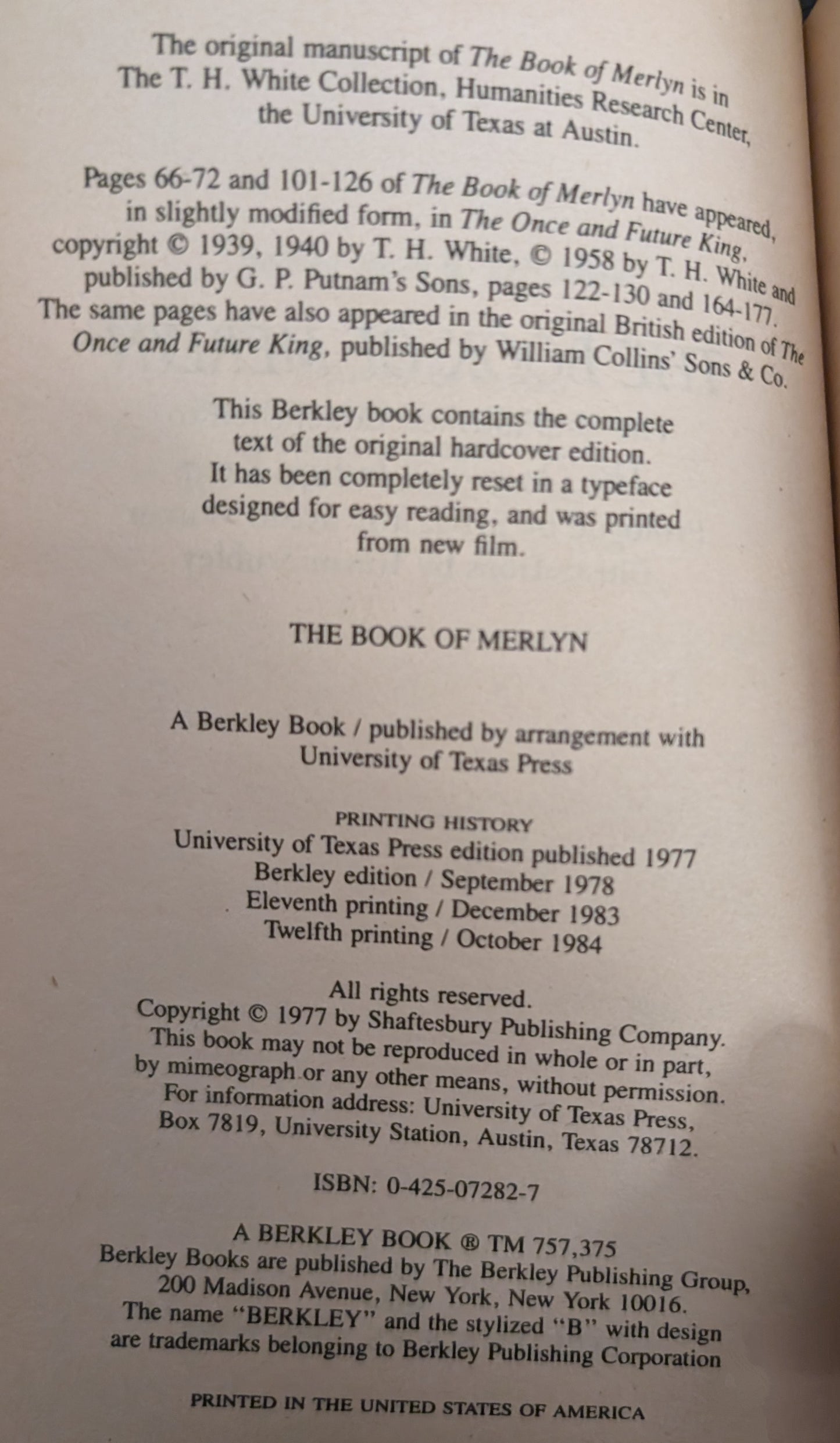 The Book of Merlyn by T.H White