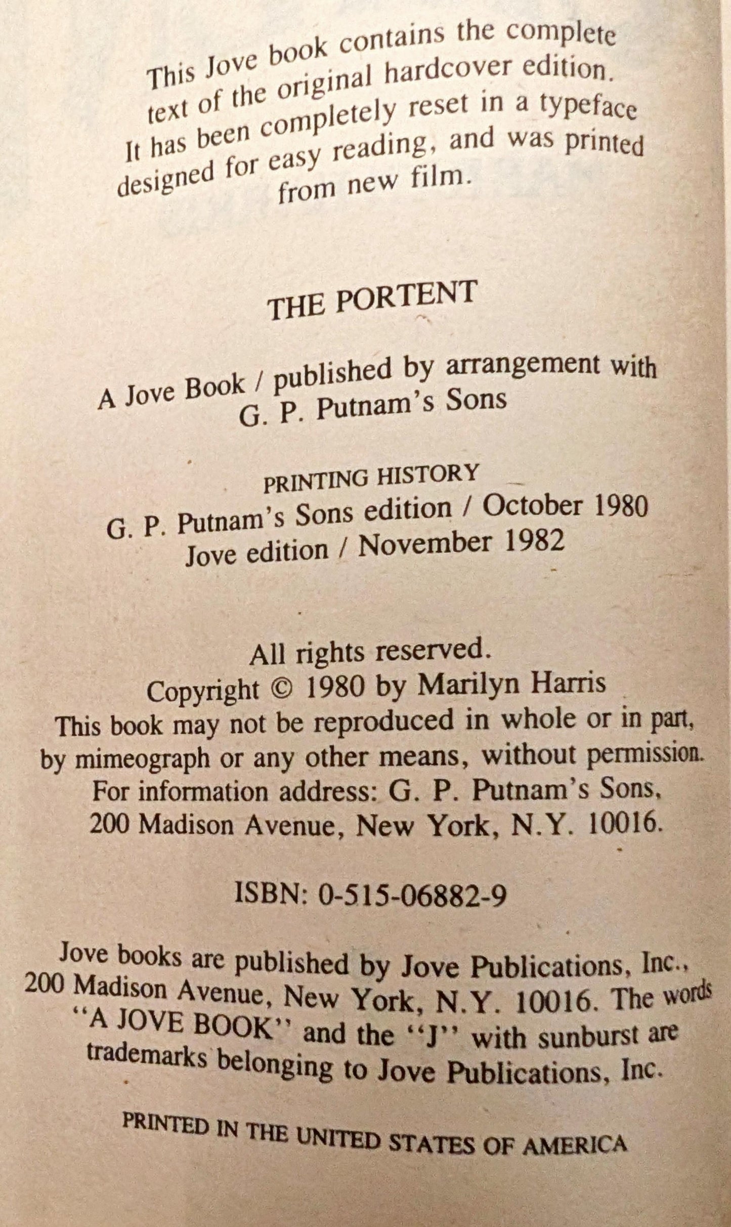 The Portent by Marilyn Harris