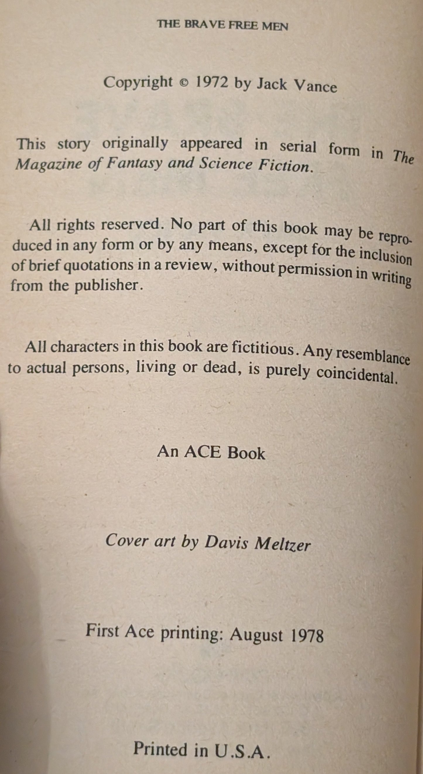 The Brave Free Men, Book II by Jack Vance