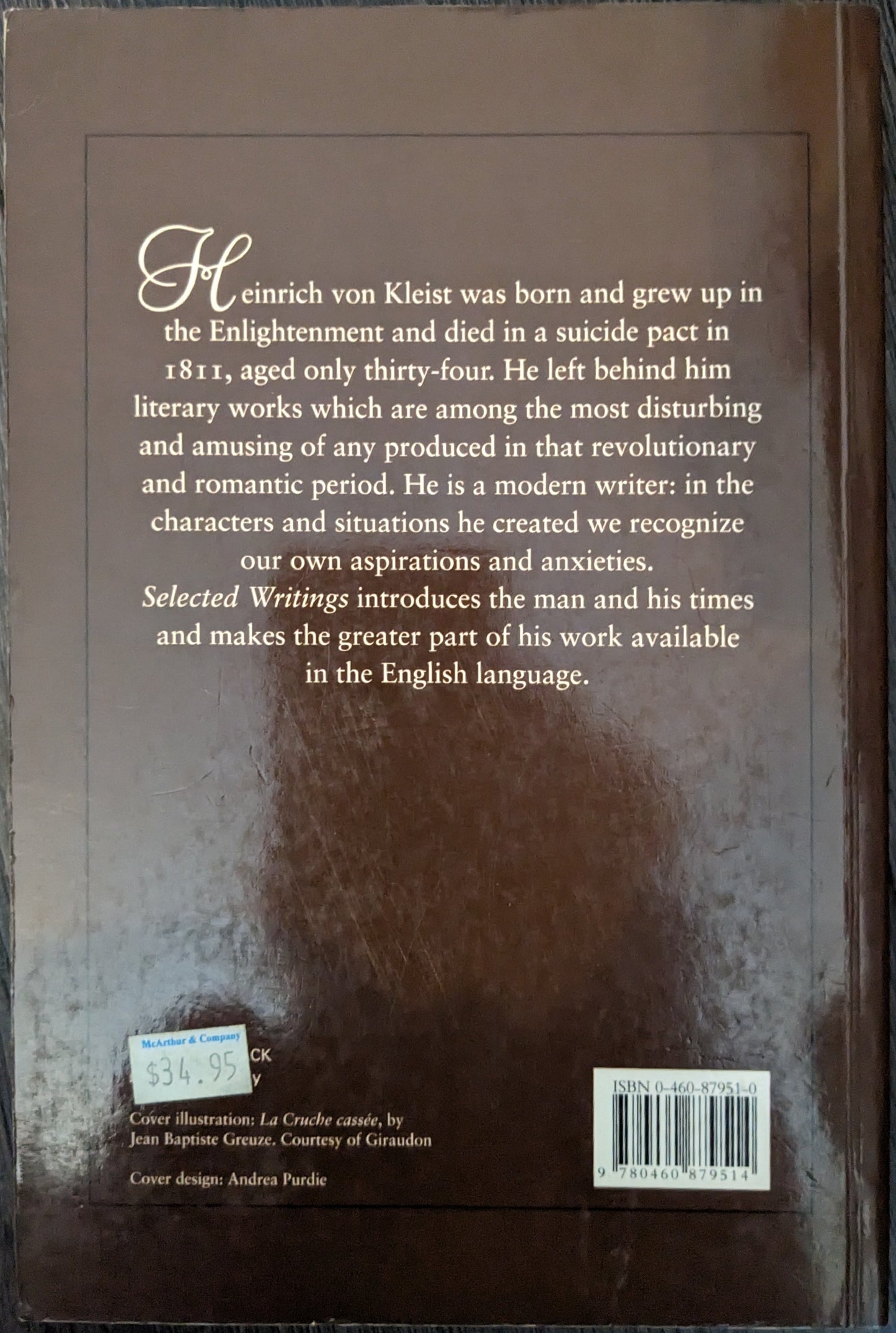 Selected Writings on Heinrich Von Kleist edited and translated by David Constantine