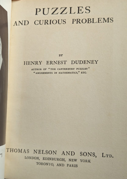 Puzzles and Curious Problems by Henry Ernest Dudeney