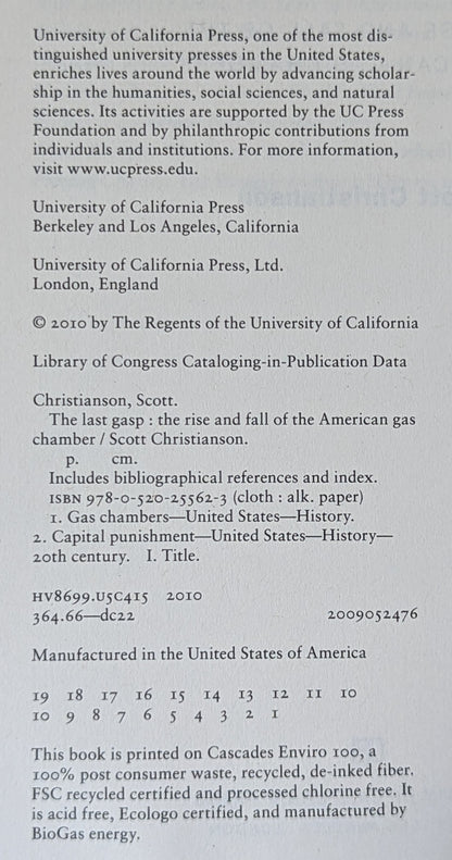 The Last Gasp: The Rise and Fall of the American Gas Chamber by Scott Christianson