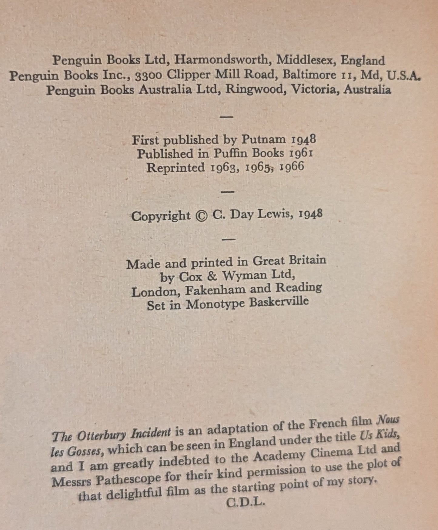 The Otterbury Incident by C. Day Lewis, ill. Edward Ardizzone