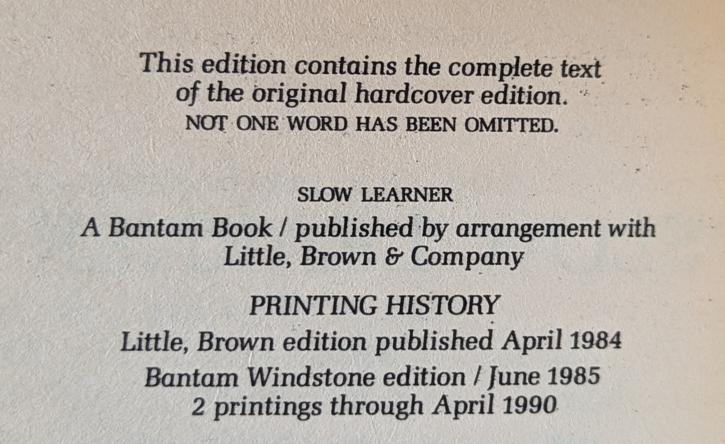 Slow Learner: Early Stories by Thomas Pynchon