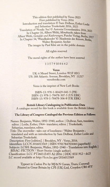 The Storyteller: Tales out of Lonilness by Walter Benjamin