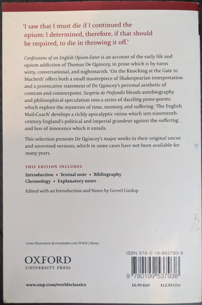 Confessions of an English Opium-Eater and Other Writings by Thomas De Quincey