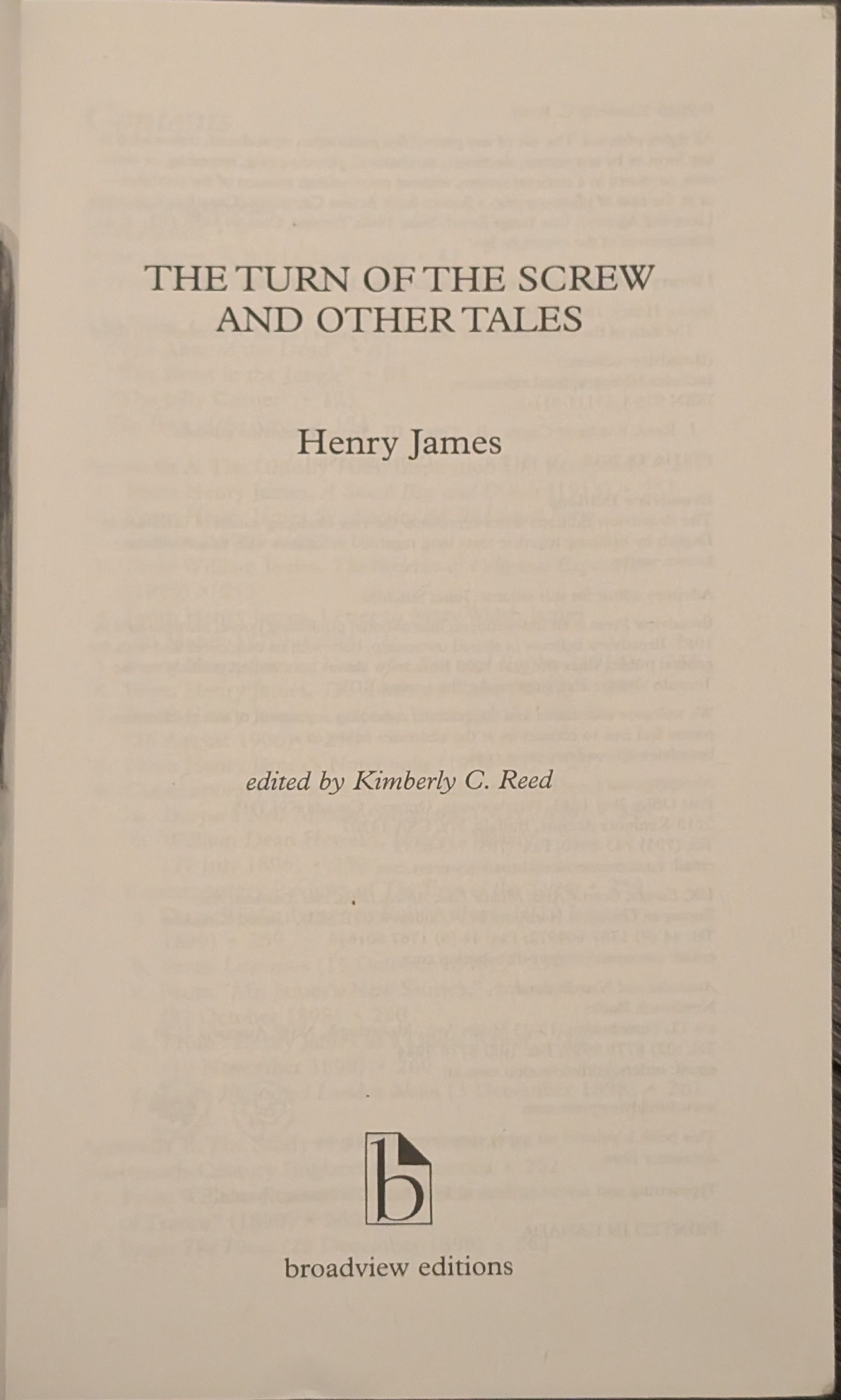 The Turn of the Screw and Other Tales by Henry James edited by Kimberly C. Reed