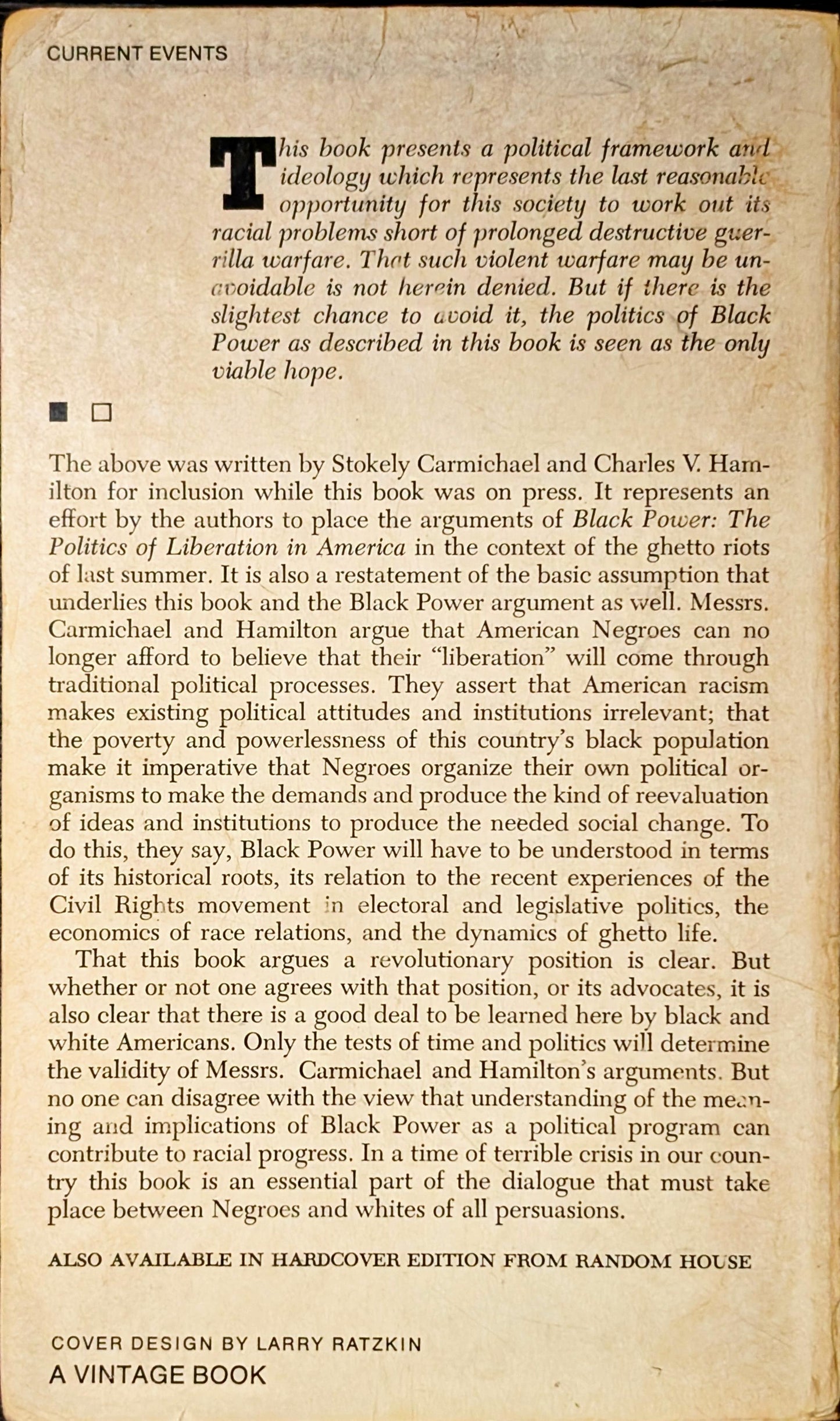 Black Power: The Politics of Liberation in America by Charles V. Hamilton