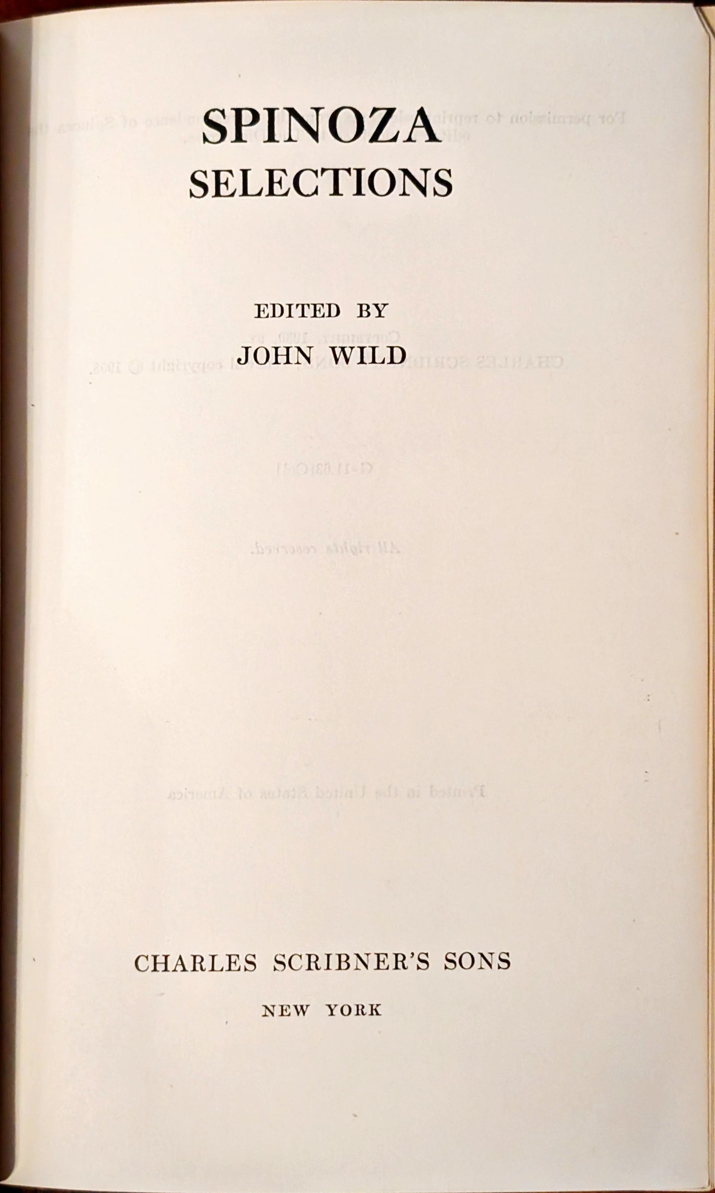 Spinoza Selections edited by John Wild