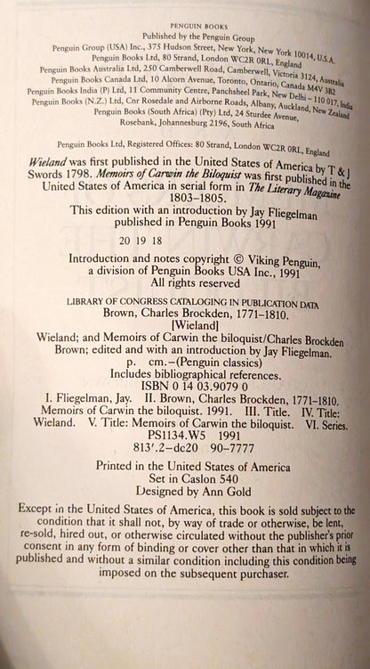 Wieland & Memoirs of Carwin the Biloquist by Charles Brockden Brown