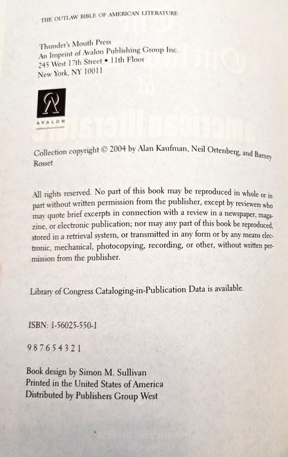 The Outlaw Bible of American Literature edited by Alan Kaufman, Neil Ortenberg & Barney Rosset