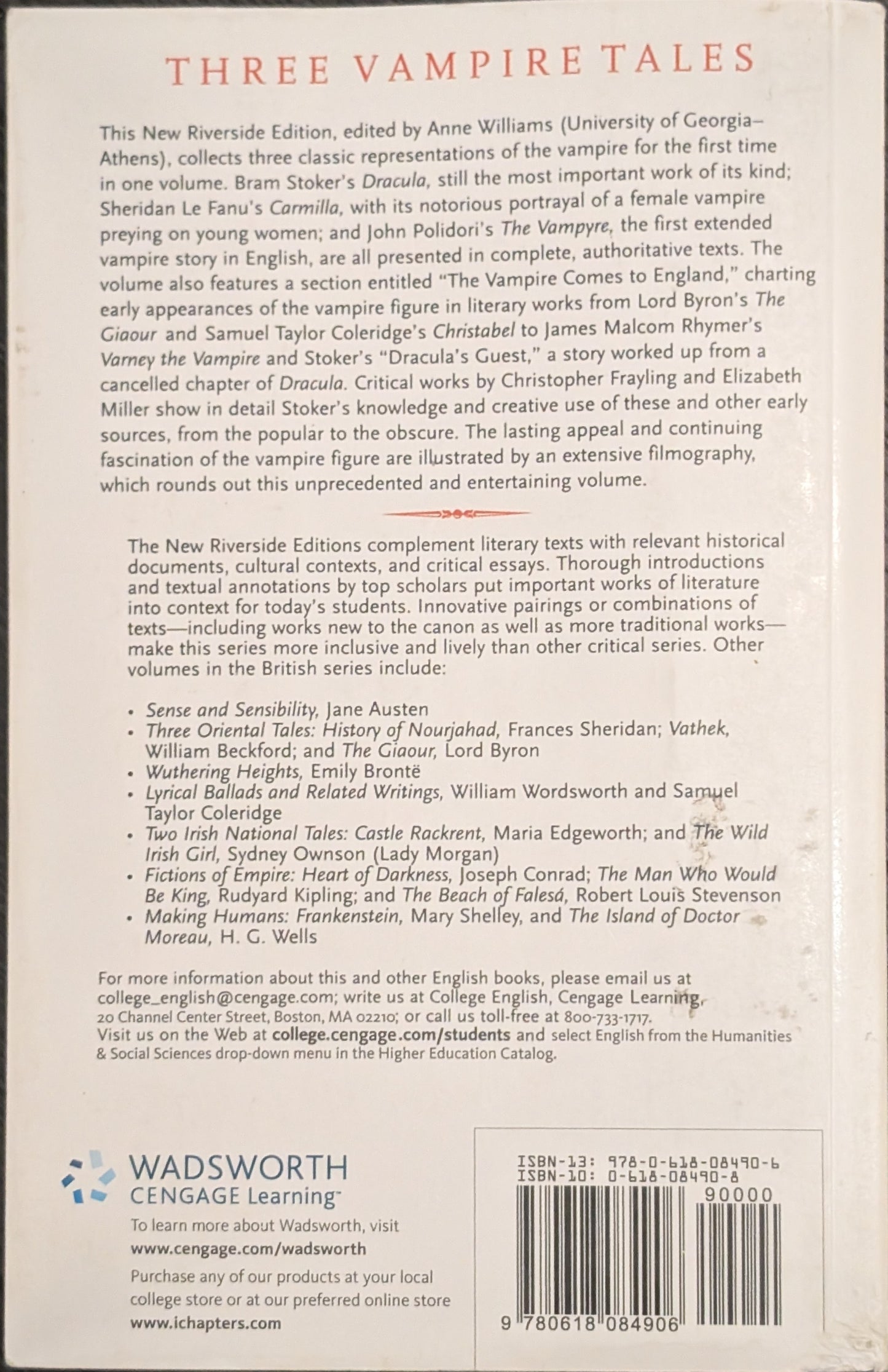 Three Vampire Tales: Dracula (Stoker), Camilla (Le Fanu) and The Vampyre (Polidori) edited by Anne Williams