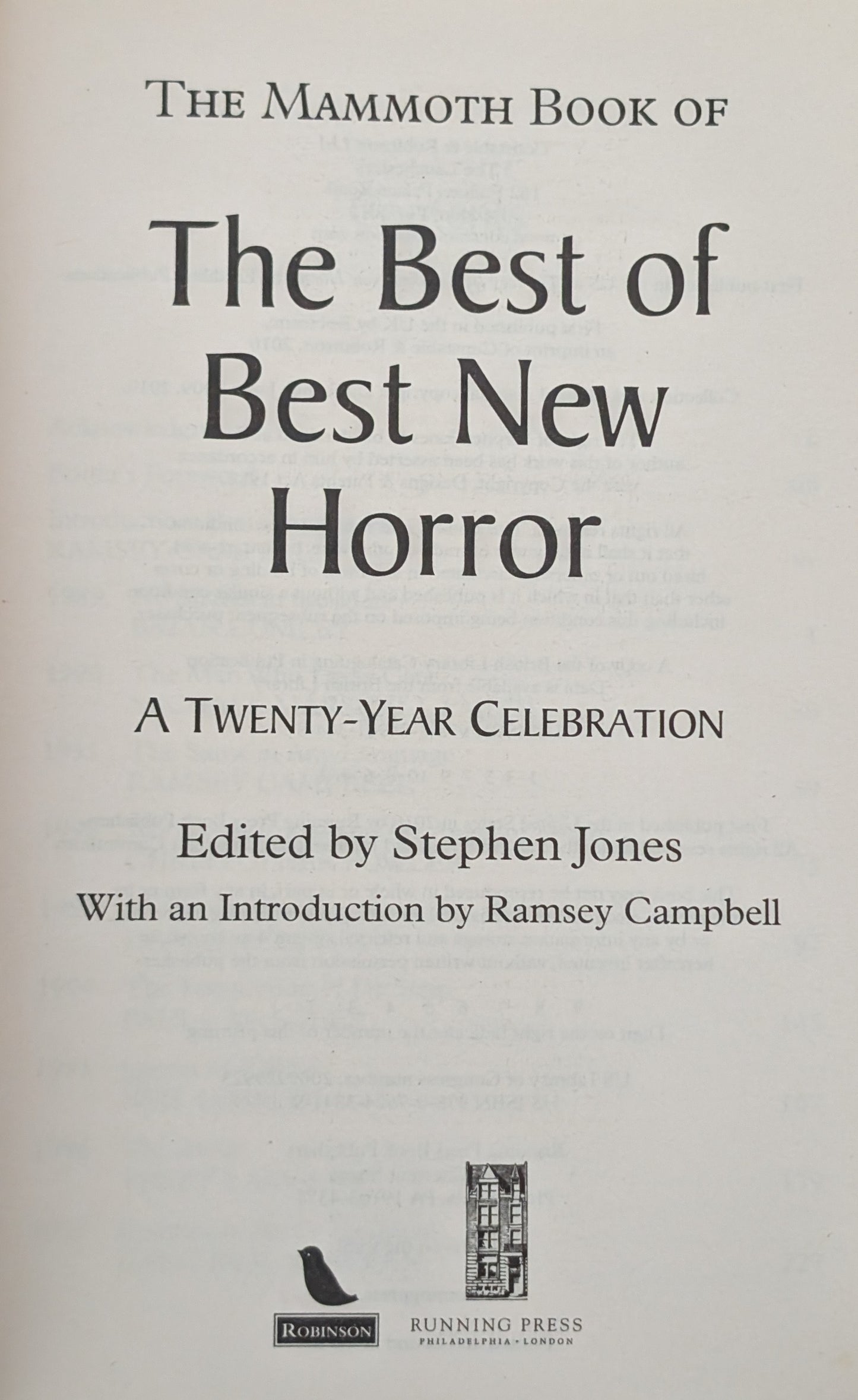 The Mammoth Book of the Best of New Horror edited Stephen Jones