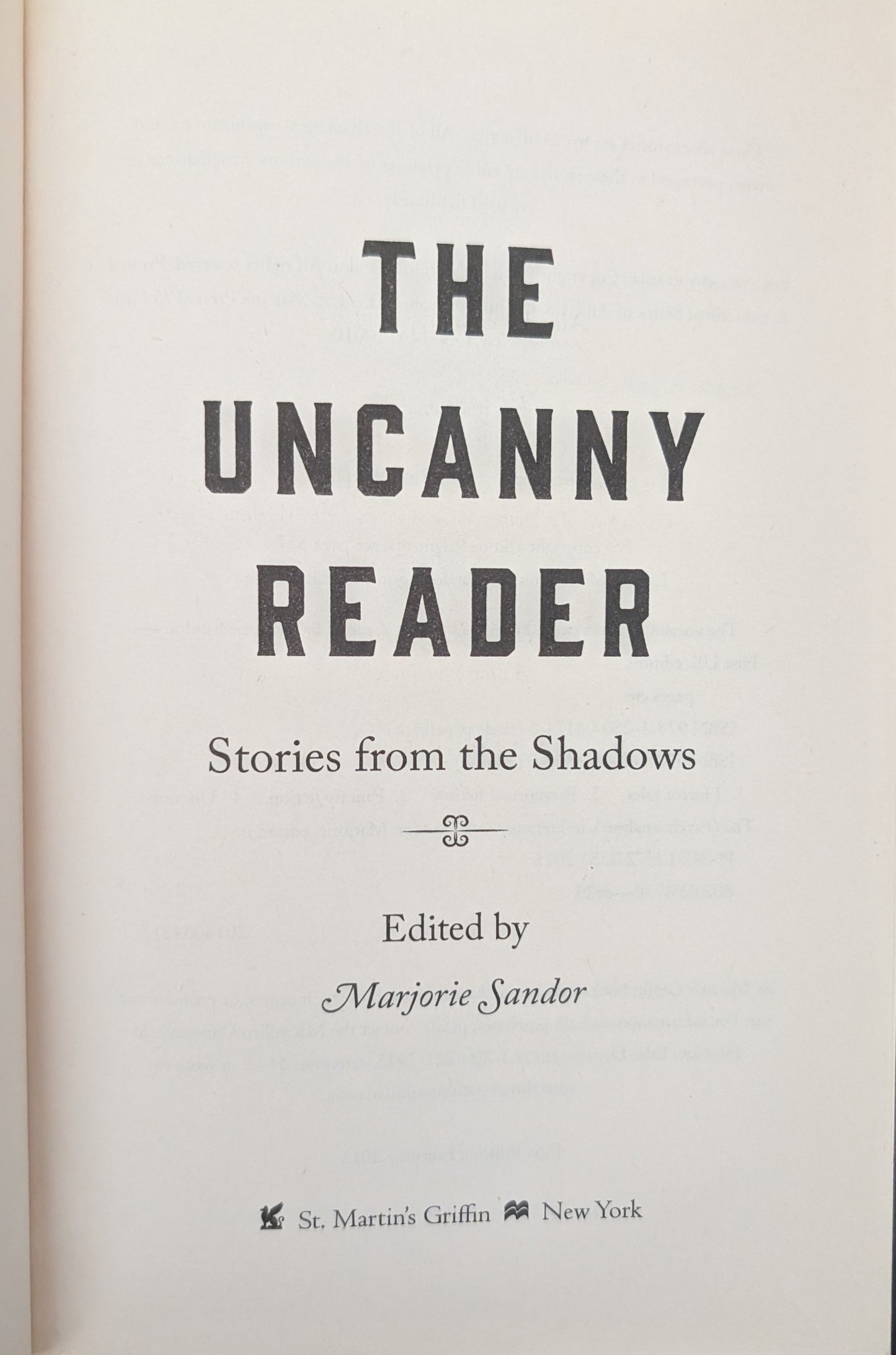 The Uncanny Reader: Stories from the Shadows edited by Marjorie Sandor