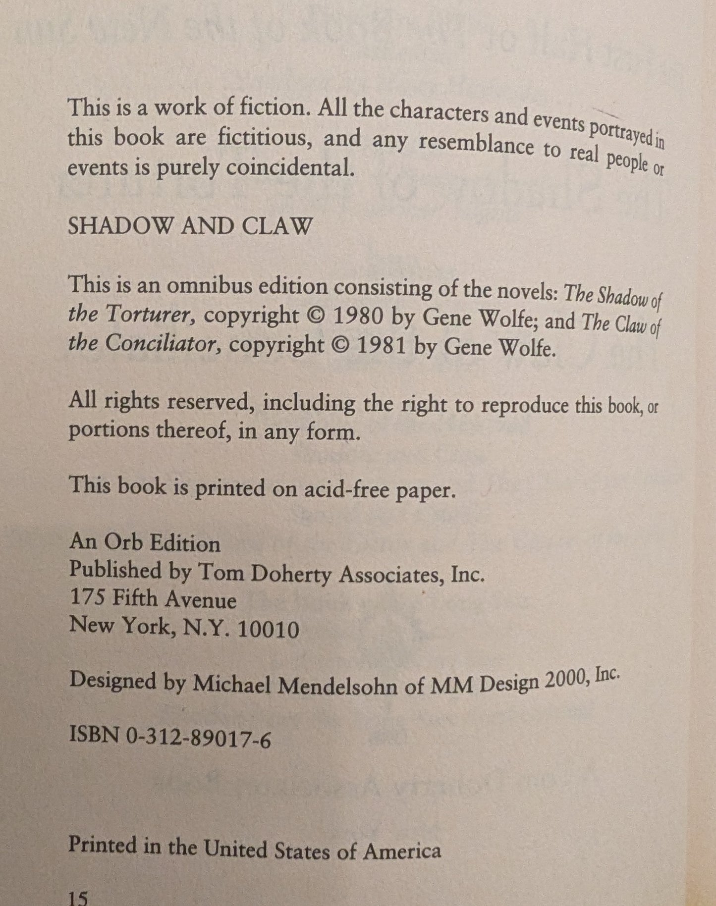 The Shadow of the Torturer and The  Claw of the Conciliator: Shadow & Claw by Gene Wolfe