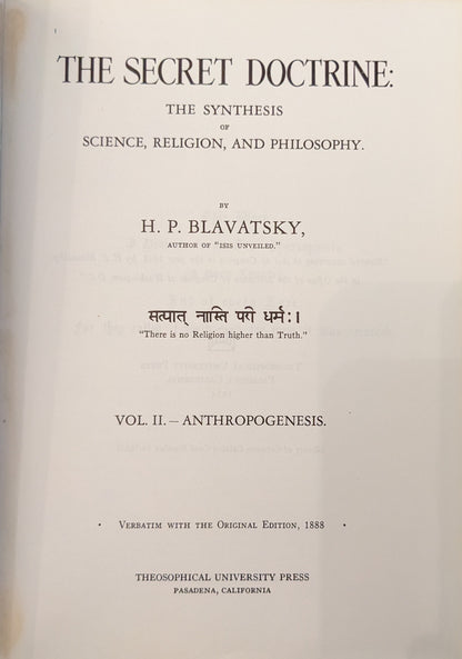 The Secret Doctrine: The Synthesis of Science, Religion and Philosophy by H.P Blavatsky Two Volume Set