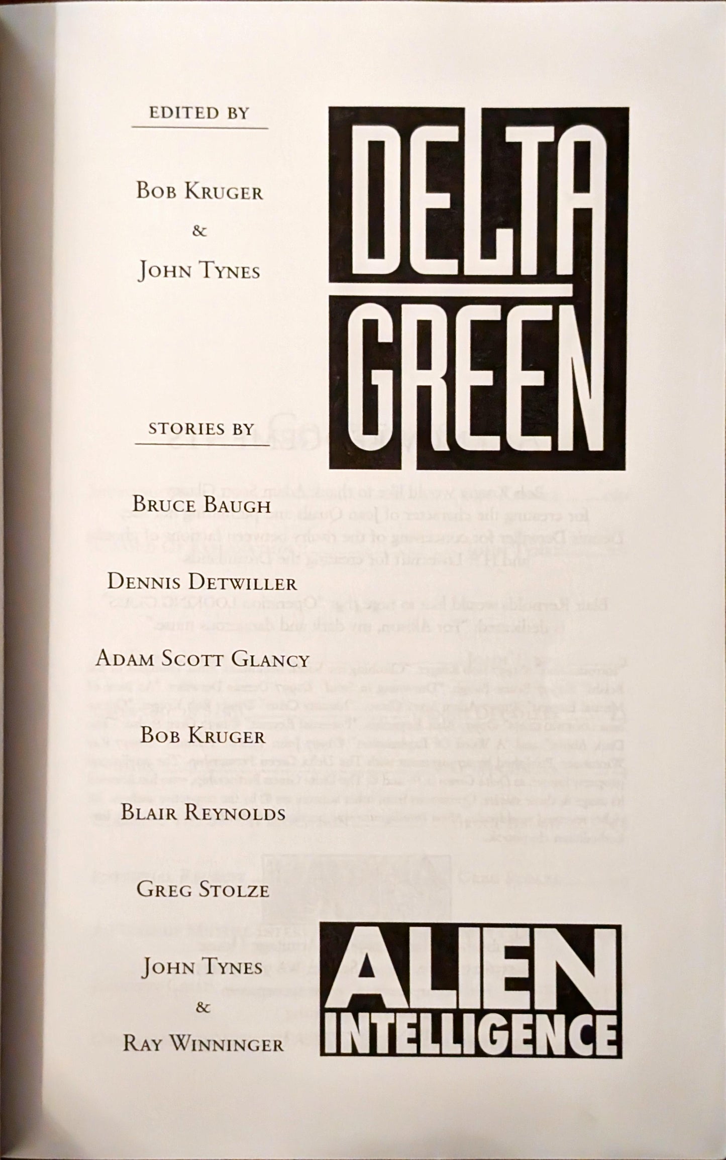 Delta Green: Alien Intelligence edited by Bob Kruger & John Tynes