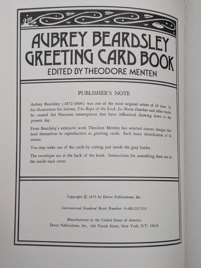 Aubrey Beardsley Greeting Card Book edited by Theodore Menten