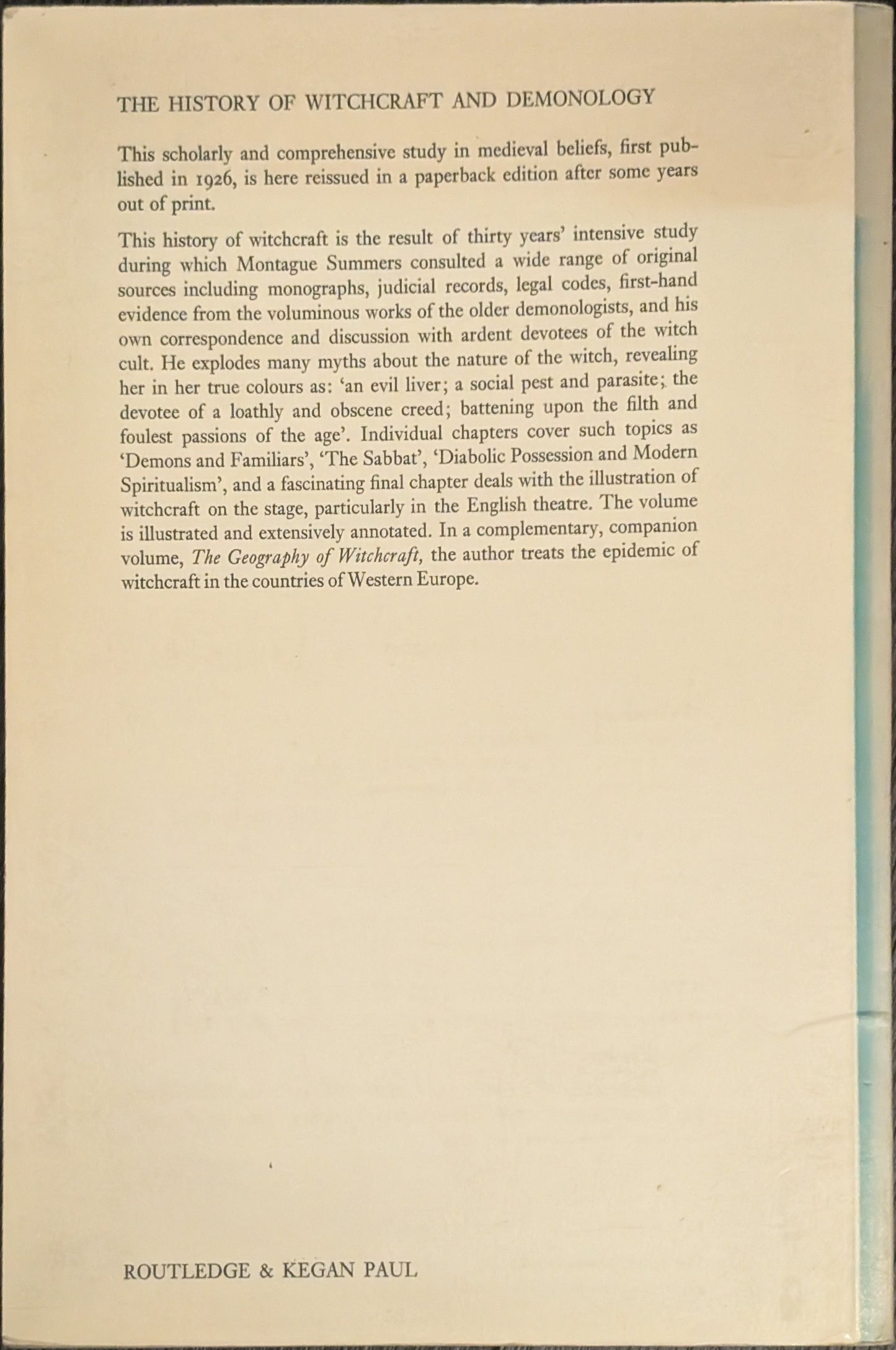 The History of Witchcraft and Demonology by Montague Summers