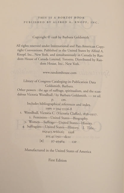 Other Powers: The Age of Suffrage, Spiritualism, and the Scandalous Victoria Woodhull by Barbara Goldsmith