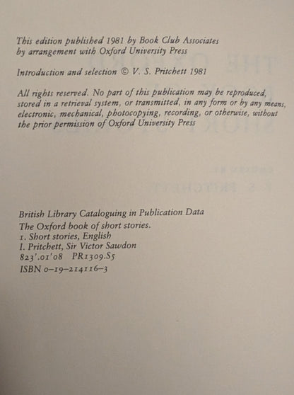 Oxford Short Stories Anthology chosen by V. S Pritchett