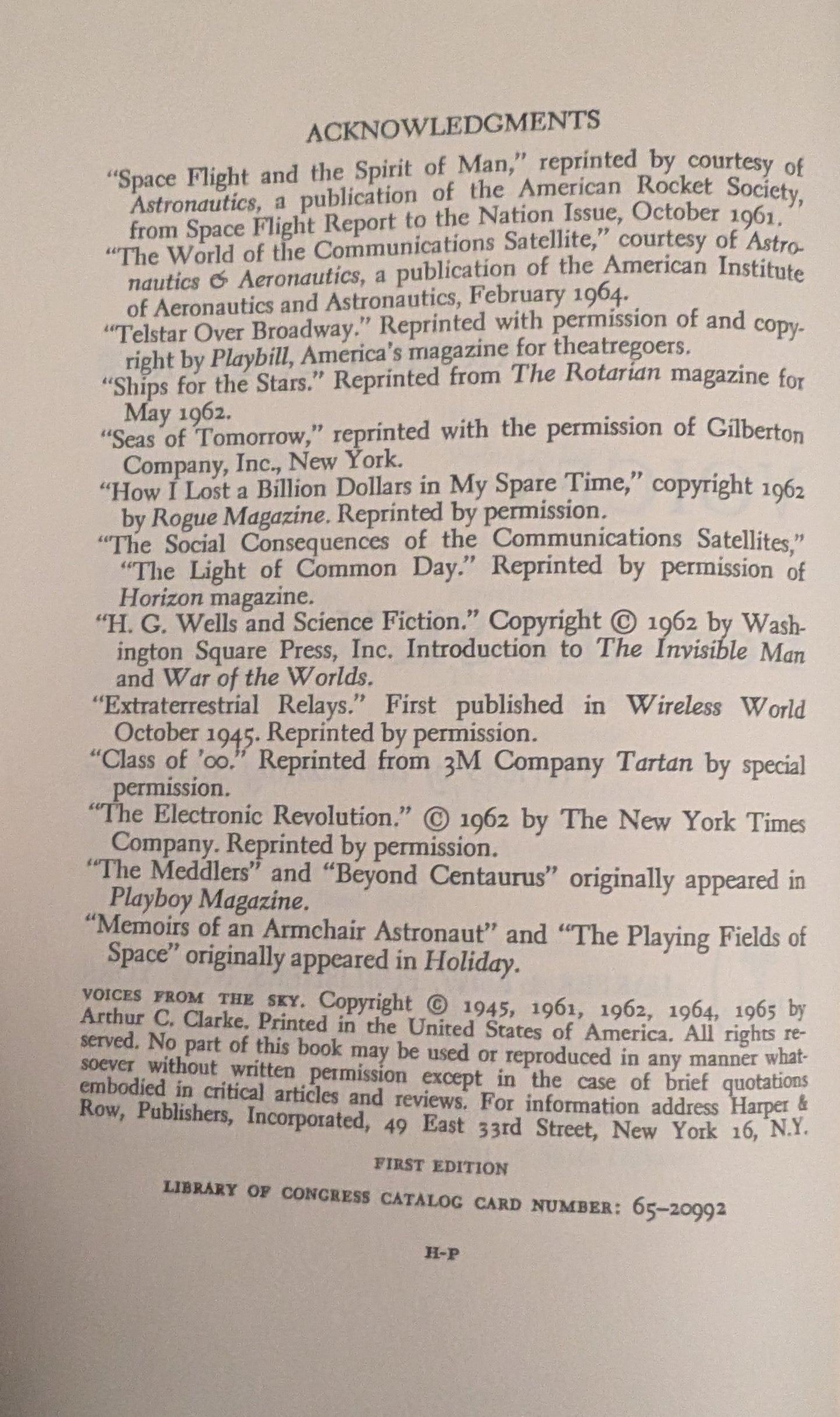 Voices from the Sky: Previews of the Coming Space Age by Arthur C. Clarke