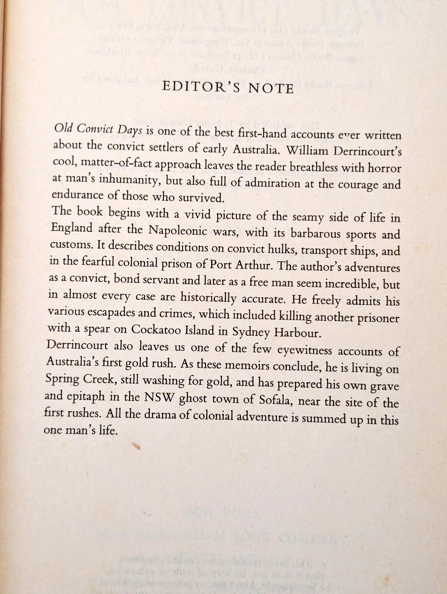 Old Convict Days by William Derrincourt edited by Louis Becke