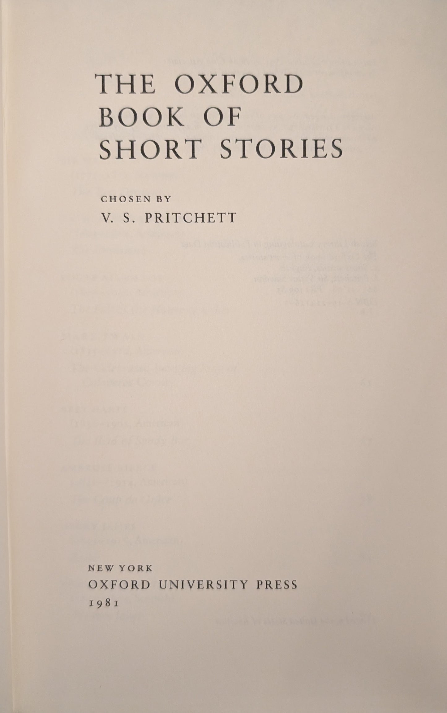 Oxford Short Stories Anthology chosen by V. S Pritchett