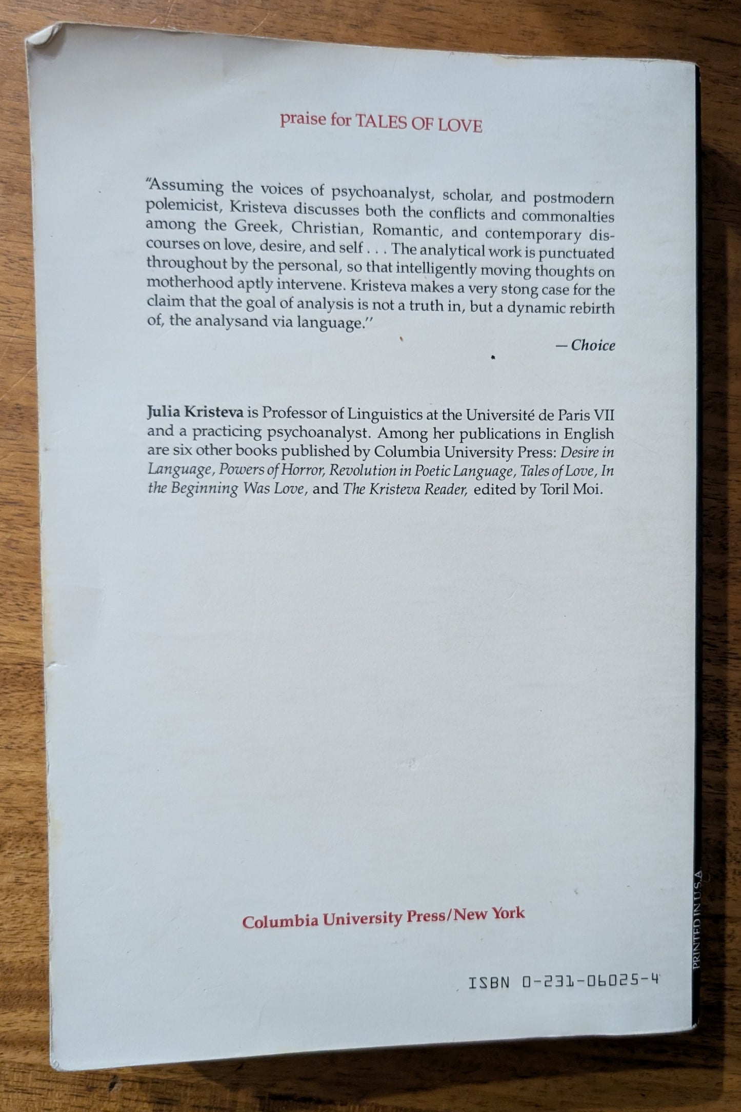 Tales of Love by Julia Kristeva translated by Leon S. Roudiez