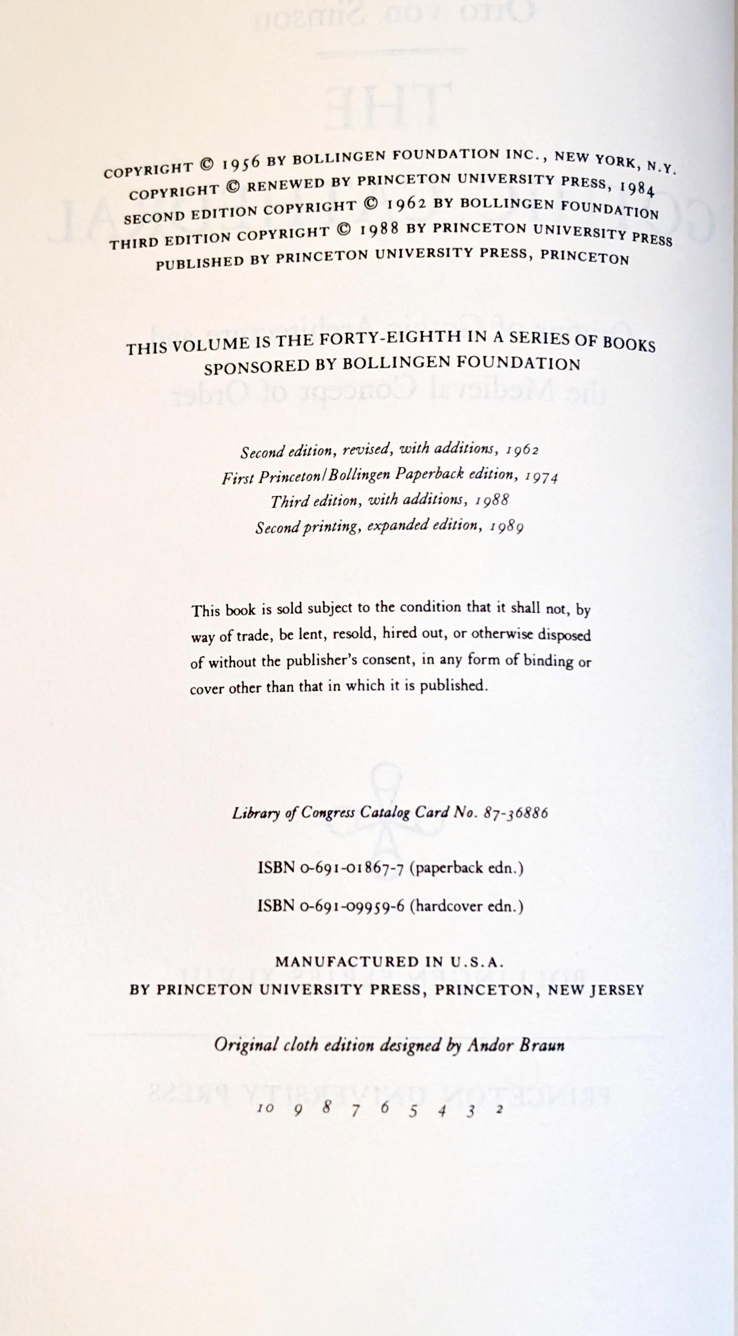 The Gothic Cathedral: Origins of Gothic Architecture & the Medieval Concept of Order by Otto von Simson