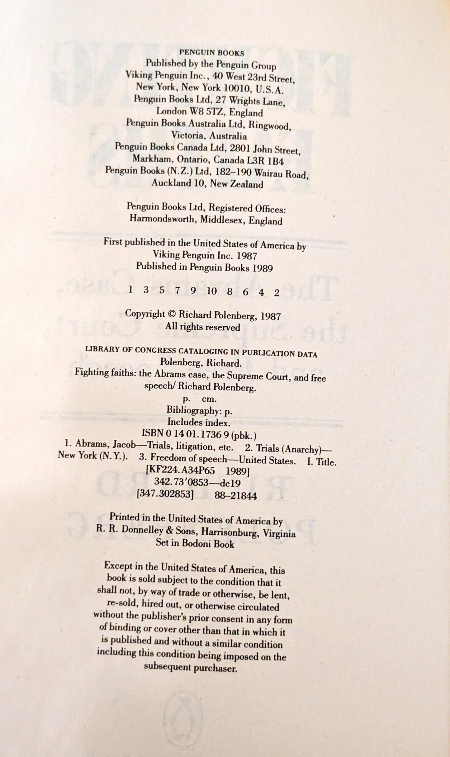 Fighting Faiths: The Abrams Case, The Supreme Court, and Free Speech by Richard Polenberg