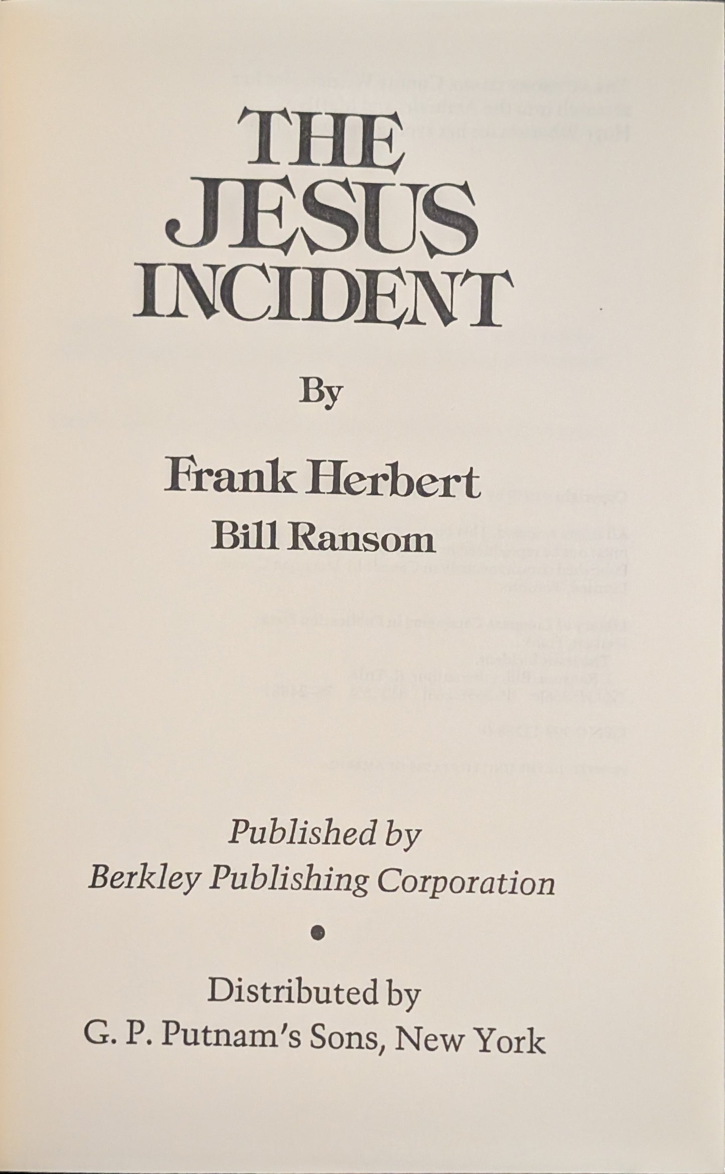 The Jesus Incident by Frank Herbert and Bill Ransom