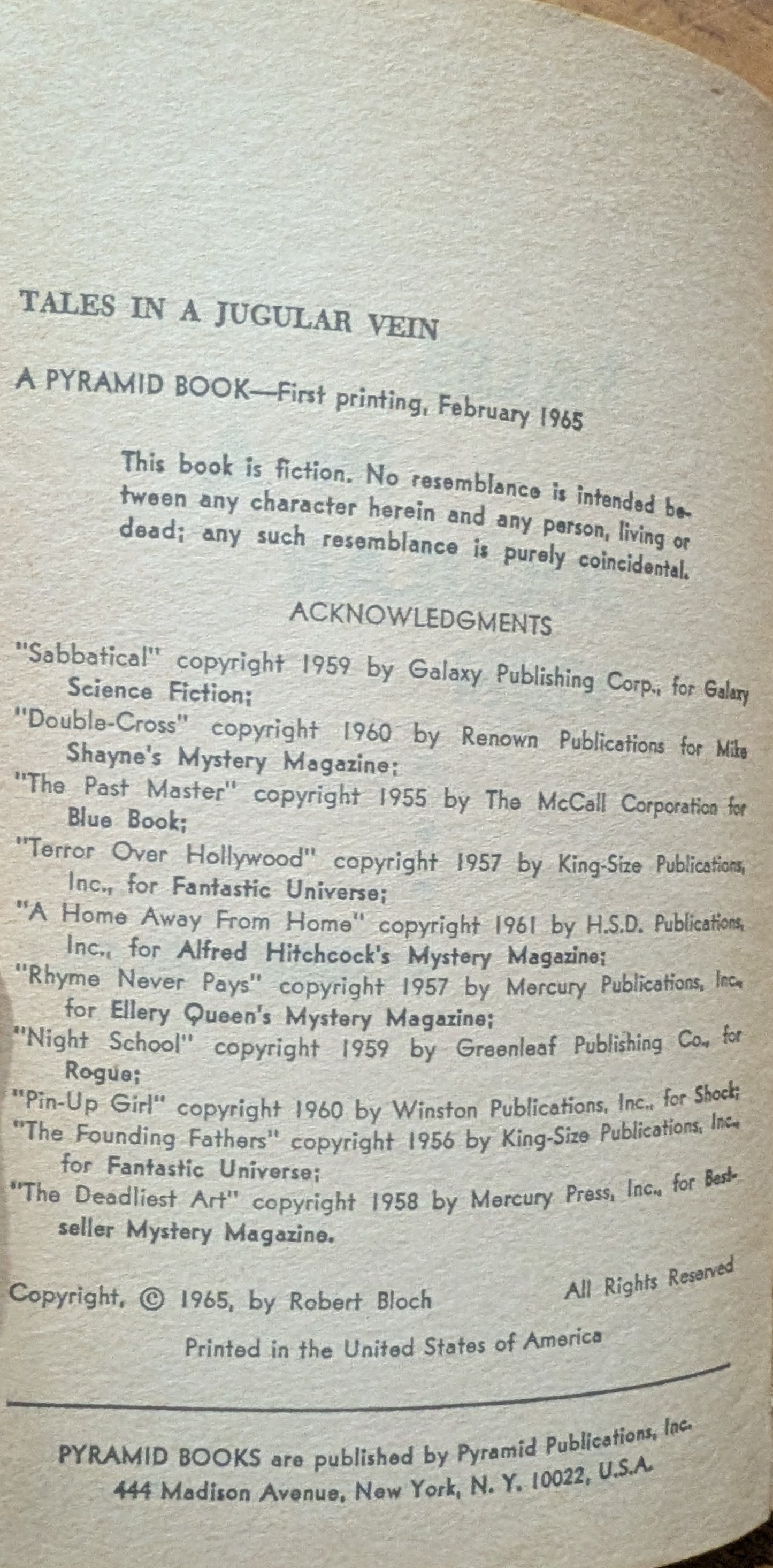 Tales in a Jugular Vein by Robert Bloch