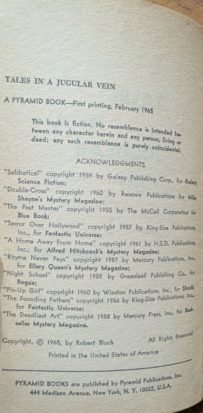 Tales in a Jugular Vein by Robert Bloch