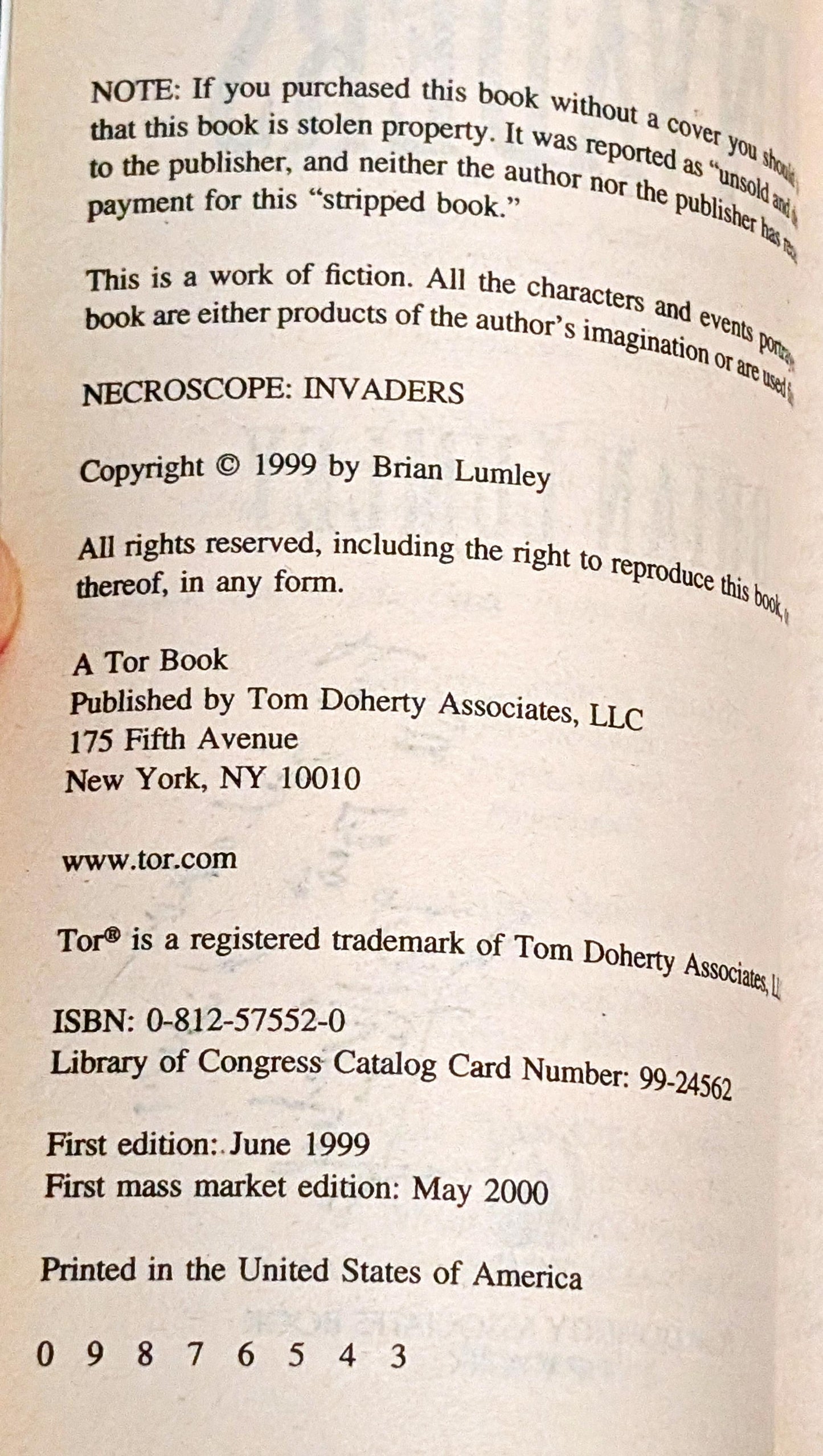 Necroscope: Invaders by Brian Lumley (Signed)