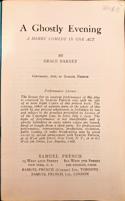 A Ghostly Evening: A Merry Comedy in One Act by Grace Barney