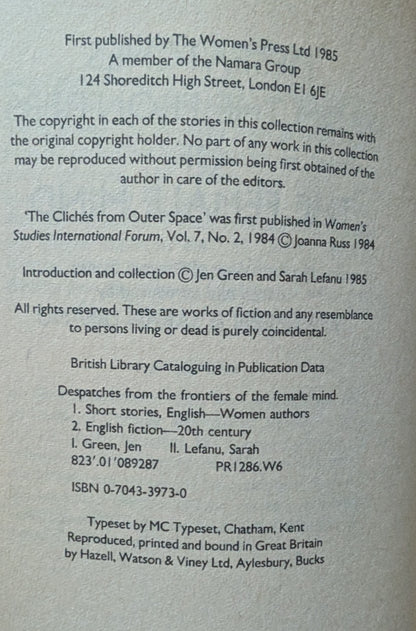 Despatches from the Frontiers of the Female Mind edited by Jen Green and Sarah LeFanu