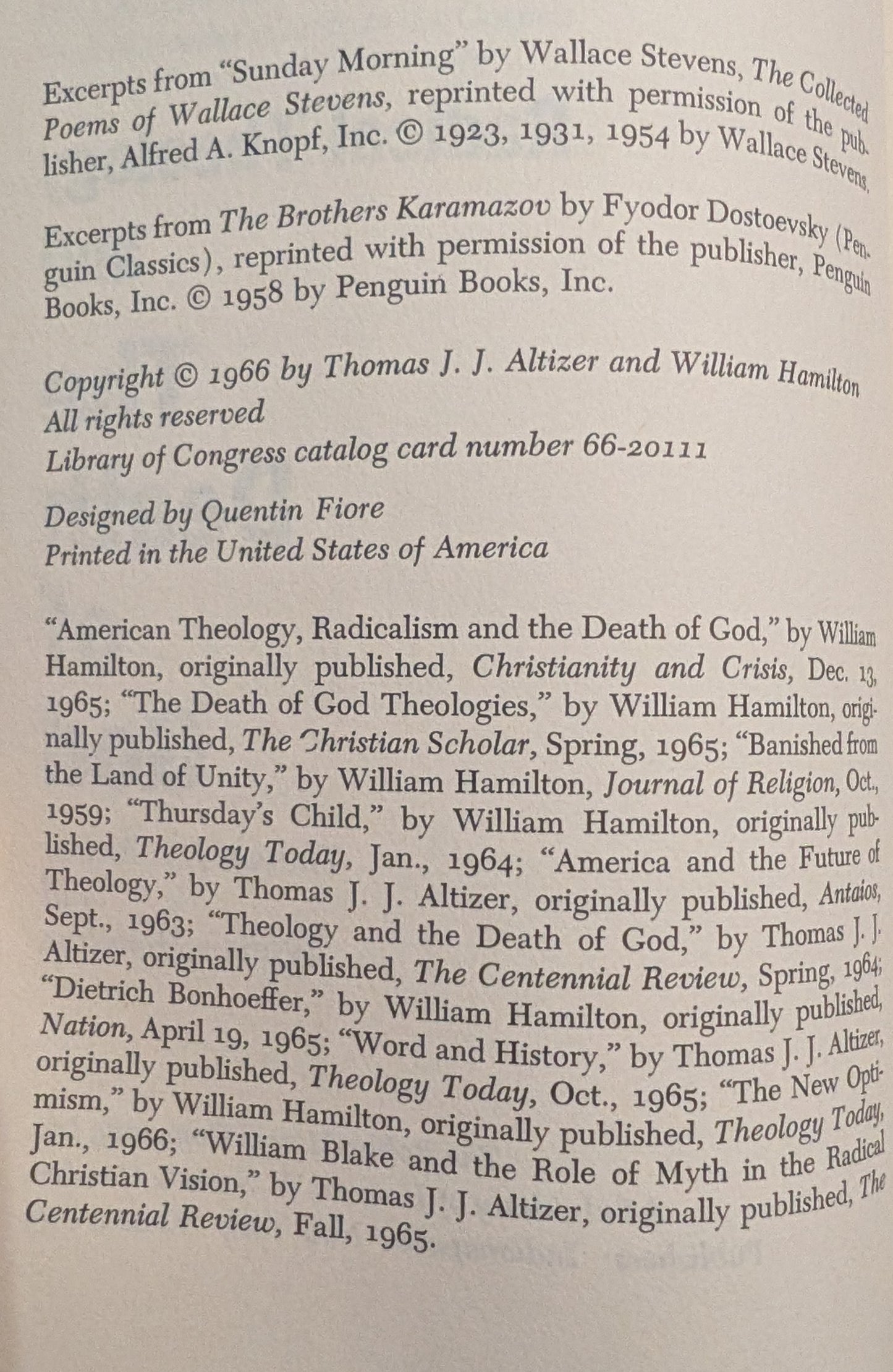 Radical Theology and The Death of God by Thomas J.J Altizer and William Hamilton to