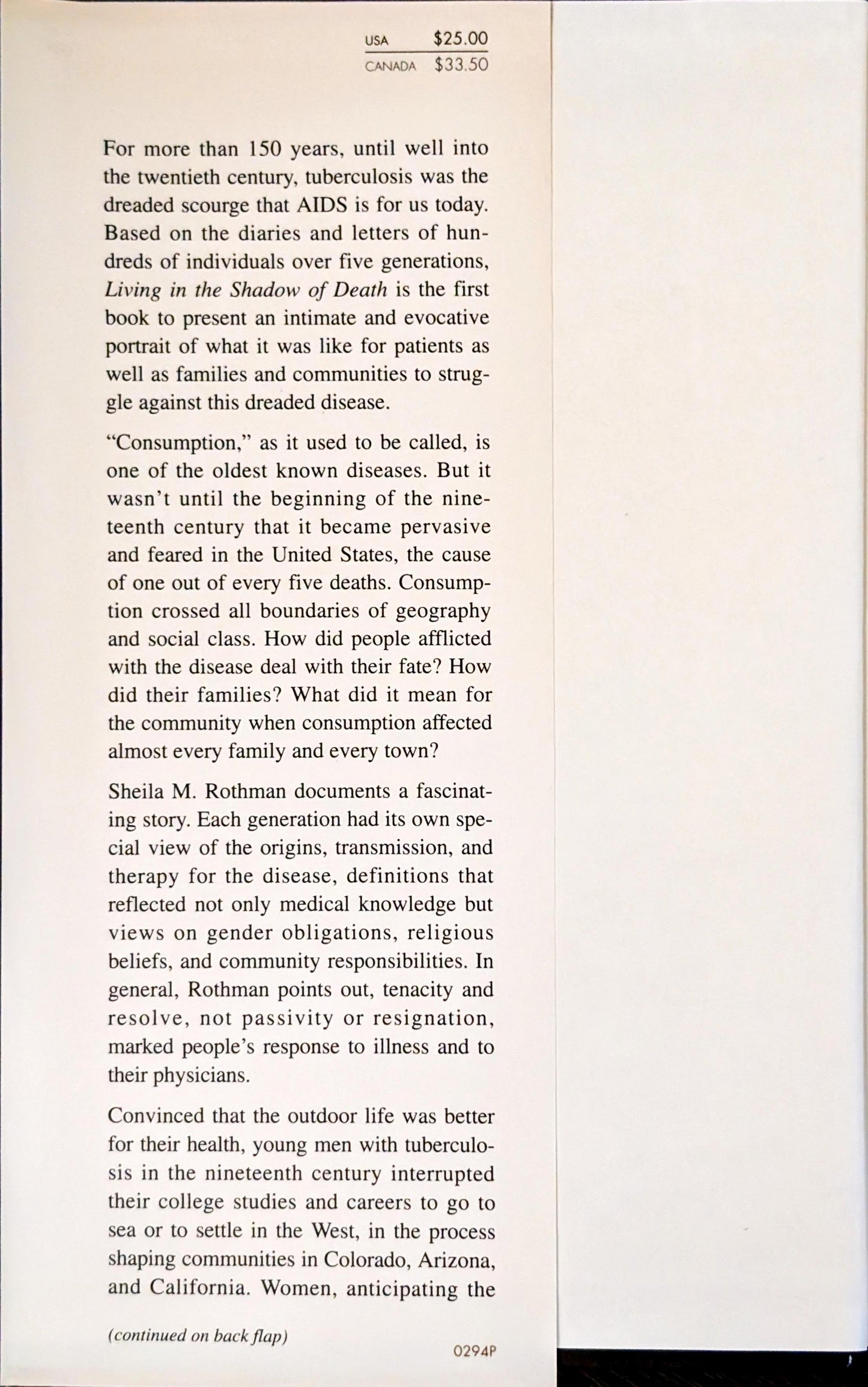 Living in the Shadow of Death: Tuberculosis and the Social Experience of Illness in American History by Shelia M. Rothman