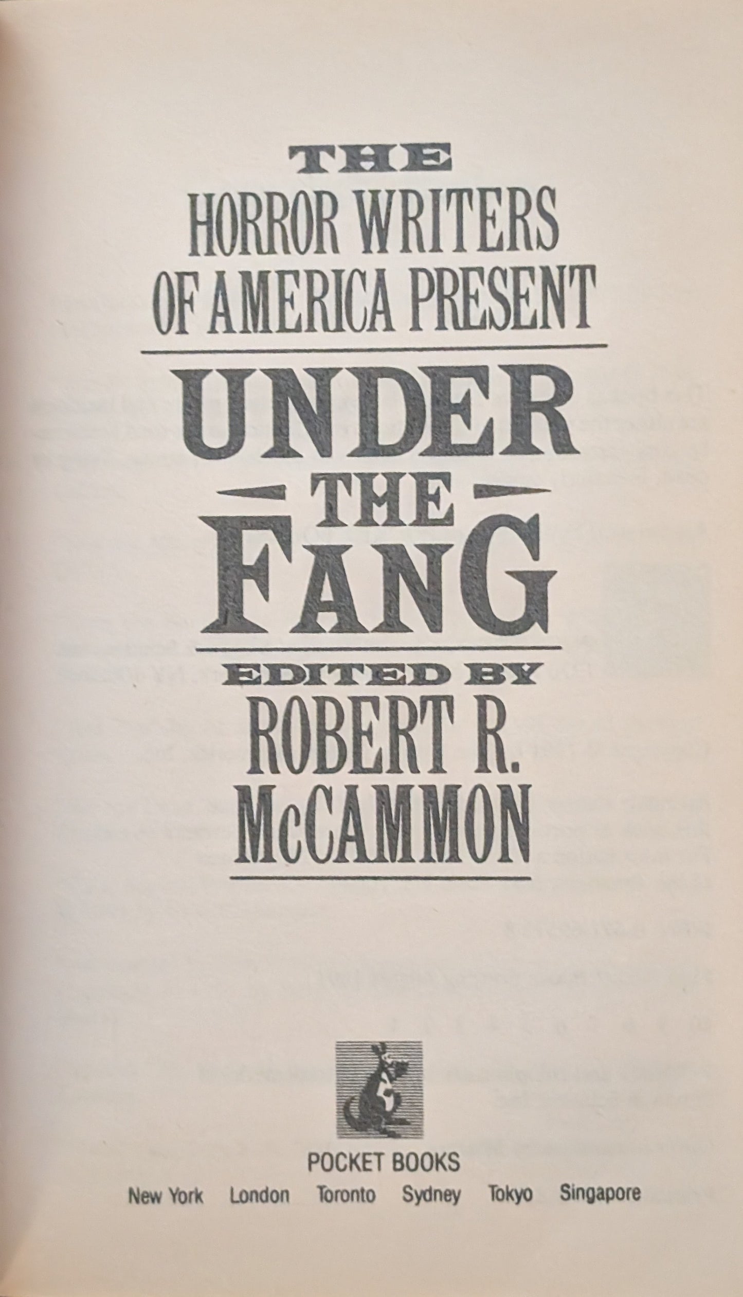 The Horror Writers of American present Under the Fang edited by Robert R. McCammon