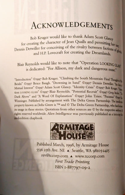 Delta Green: Alien Intelligence edited by Bob Kruger & John Tynes