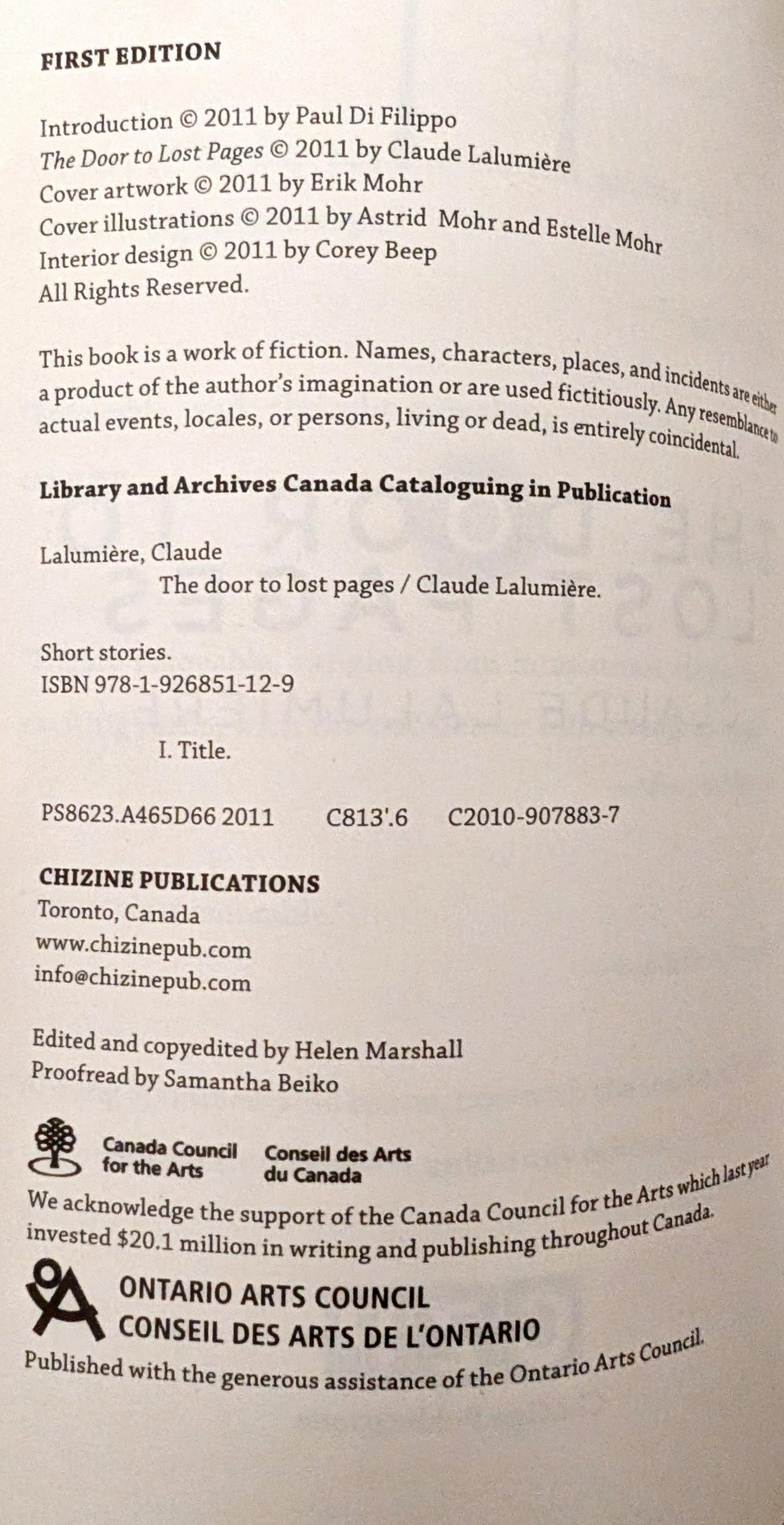 The Door to Lost Pages by Claude Lalumière