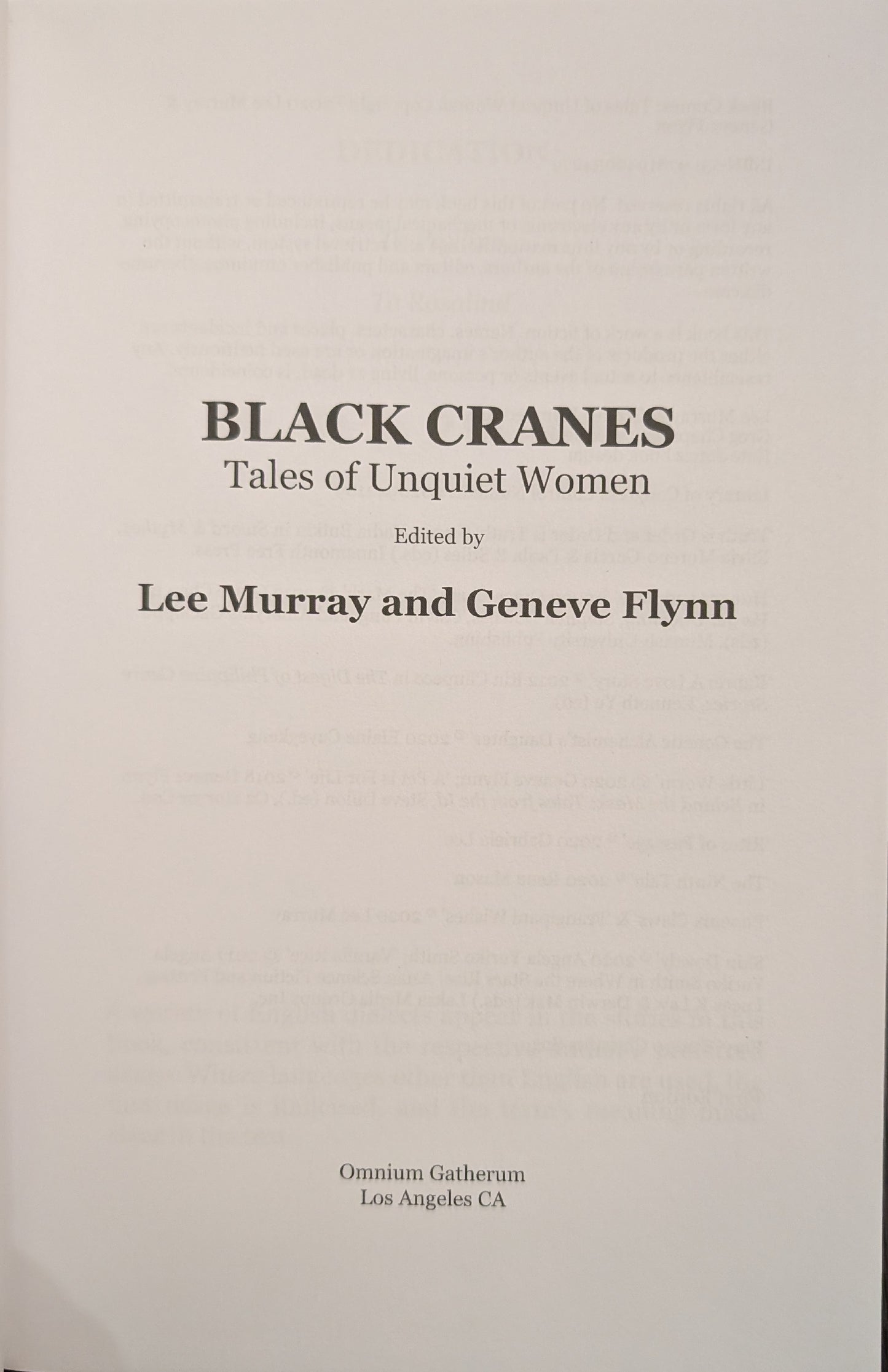 Black Cranes: Tales of Uniquet Women edited by Lee Murray and Geneve Flynn