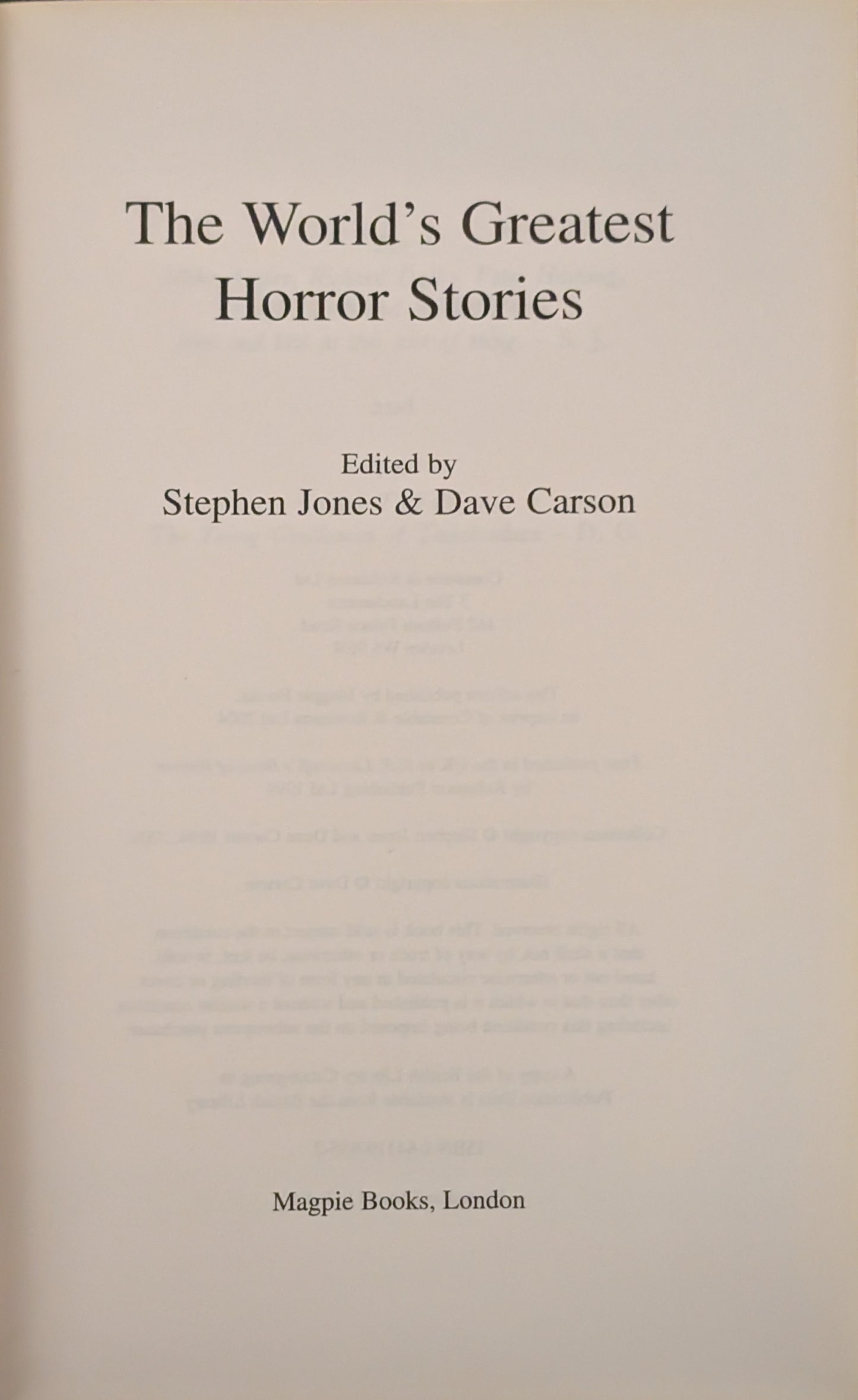 The World's Greatest Horror Stories edited by Stephen Jones & Dave Carson