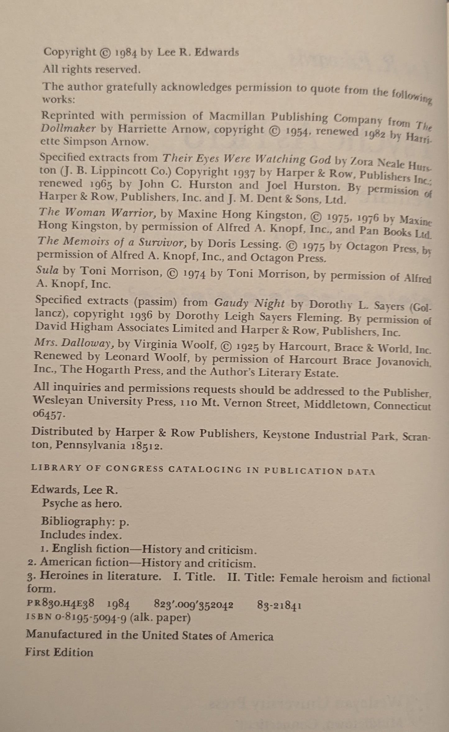 Psyche as Hero: Female Heroism and Fictional Form by Lee R. Edwards