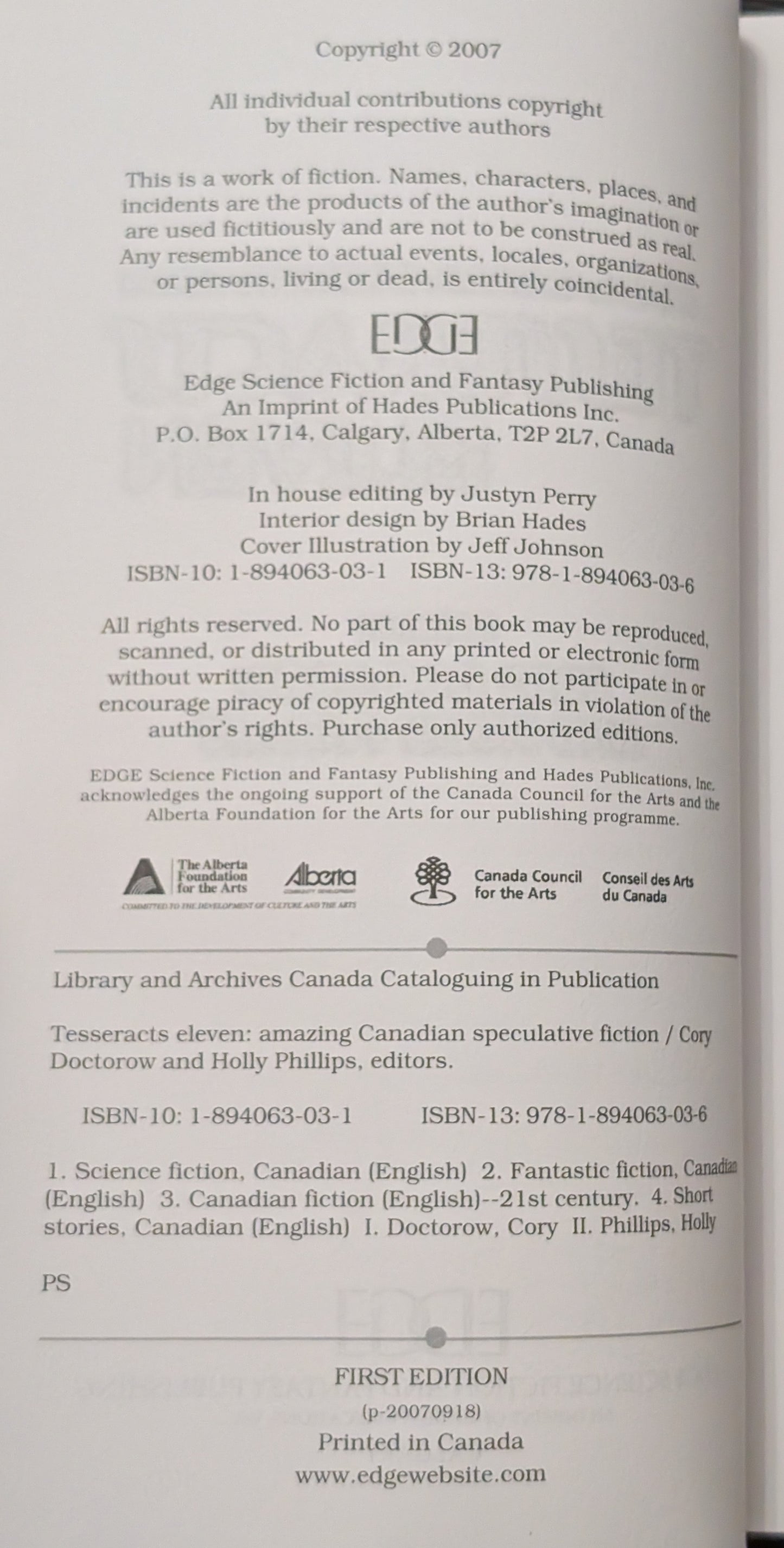 Tesseracts Eleven edited by Cory Doctorow and Holly Phillips